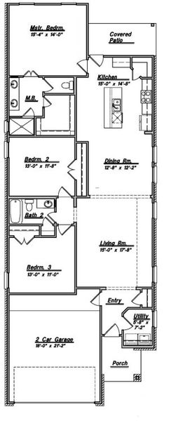 2D floor plan layout for the Floor Plan 1689 by Colina Homes in River Ranch, Dayton, TX (Image 3). 2D floor plan layout for the Floor Plan 1689 by Colina Homes in River Ranch, Dayton, TX (Image 3).