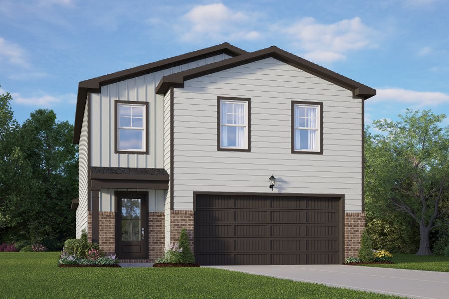 Representative exterior photo of a completed home built from the The Brazos B by Davidson Homes LLC in Applewhite Meadows, San Antonio, TX (Image 2). Representative exterior photo of a completed home built from the The Brazos B by Davidson Homes LLC in Applewhite Meadows, San Antonio, TX (Image 2).