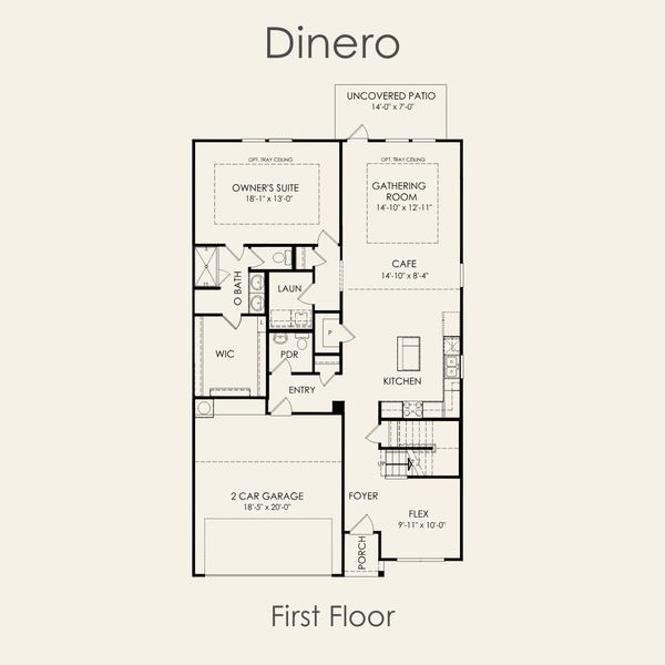 2D floor plan layout for the Dinero by Pulte Homes in Lagos, Manor, TX (Image 3).