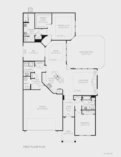 2D floor plan layout for the Portico by Epcon Communities in Lakeside at Millican Reserve, College Station, TX (Image 5).