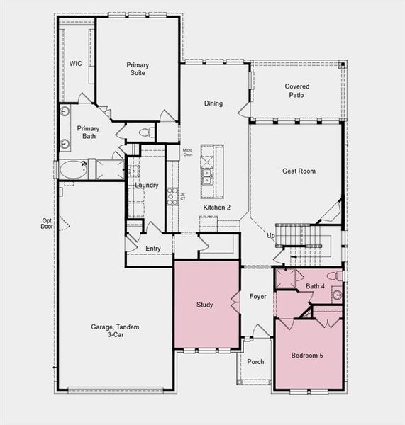 First Floor Plan -Additional Highlights Include: Bedroom 5 with bath 4 in place of study, study in place of formal dining, media room in place of bedroom 2, and covered outdoor living First Floor Plan -Additional Highlights Include: Bedroom 5 with bath 4 in place of study, study in place of formal dining, media room in place of bedroom 2, and covered outdoor living
