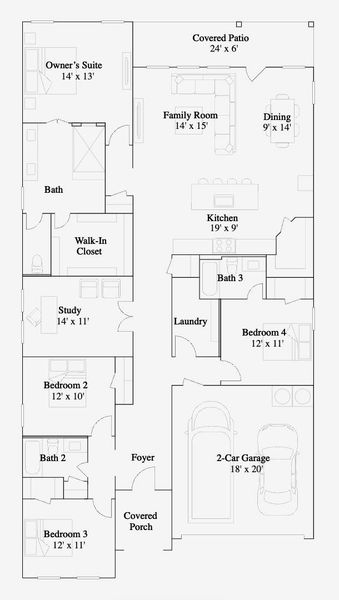 2D floor plan layout of this home in The Highlands, Porter, TX (Image 2).