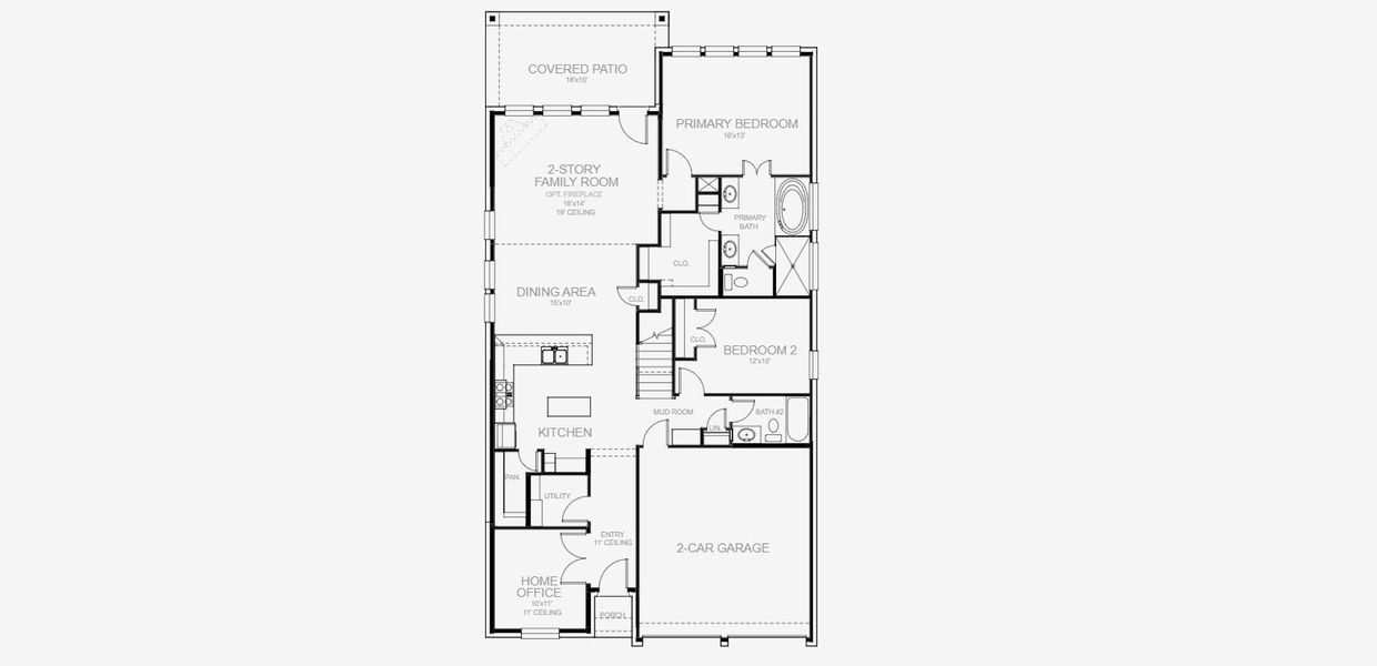 2D floor plan layout for the 2426W by Perry Homes in Lakes of Cane Island, Katy, TX (Image 3).