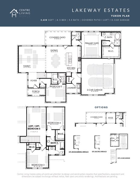 2D floor plan layout for the Yukon by Centre Living Homes in Lakeway Estates, Waxahachie, TX (Image 5).