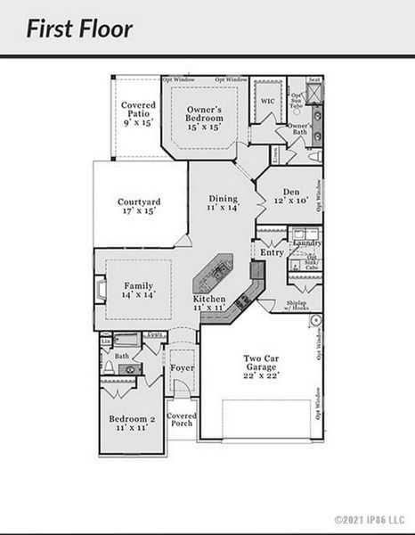 2D floor plan layout for the Portico Classic by Epcon Communities in The Cottages at 78 North, Sanford, NC (Image 2). 2D floor plan layout for the Portico Classic by Epcon Communities in The Cottages at 78 North, Sanford, NC (Image 2).