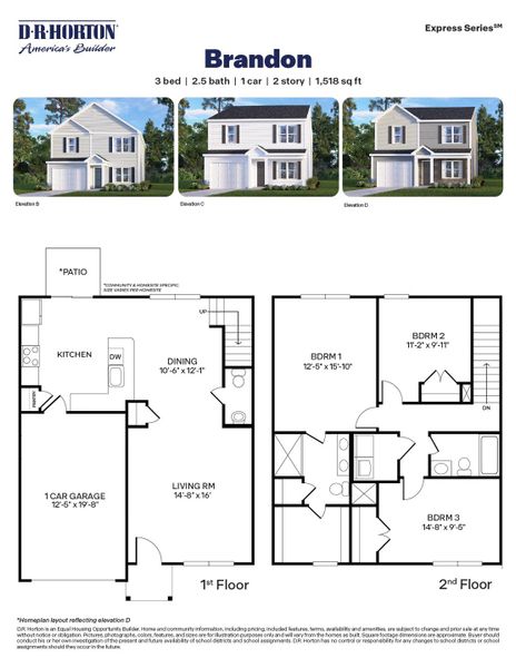 2D floor plan layout for the Brandon by D.R. Horton in Jetstream Park, Wilson, NC (Image 3).