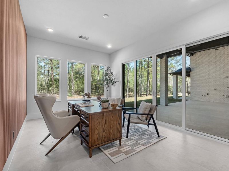 A flex room can be used as a study.