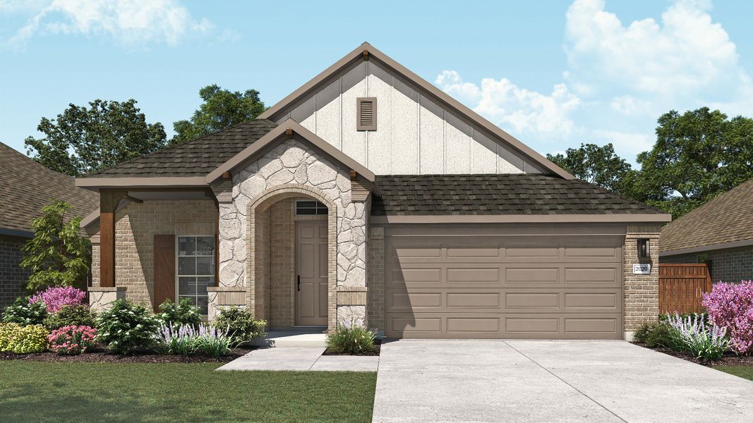 Representative exterior photo of a completed home built from the Laurel by DRB Homes in Whisper South, San Marcos, TX (Image 21).