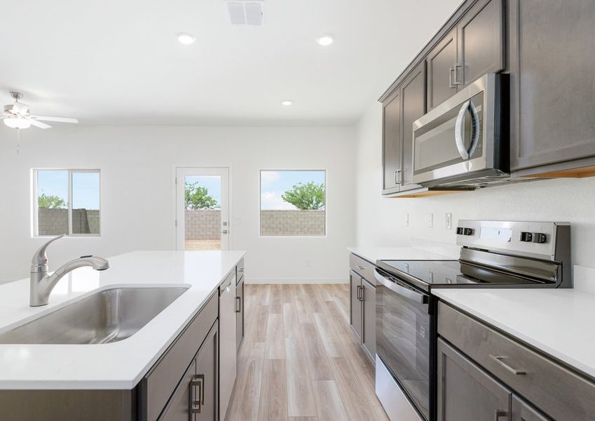 Each kitchen comes with stainless steel appliances included.
