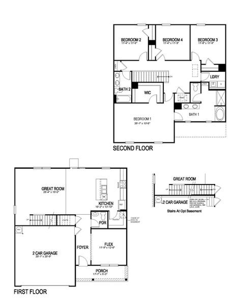 2D floor plan layout for the GALEN by D.R. Horton in South Wind, Union City, GA (Image 3).