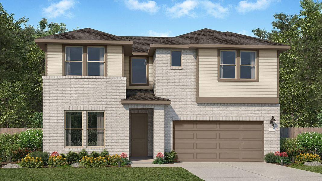 Representative exterior photo of a completed home built from the Miller by Risewell Homes in The Canopies, Splendora, TX (Image 2). Representative exterior photo of a completed home built from the Miller by Risewell Homes in The Canopies, Splendora, TX (Image 2).