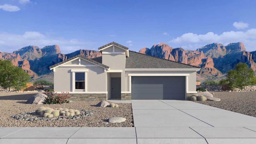Representative exterior photo of a completed home built from the Saguaro by D.R. Horton in Entrada Del Oro, Gold Canyon, AZ (Image 14).