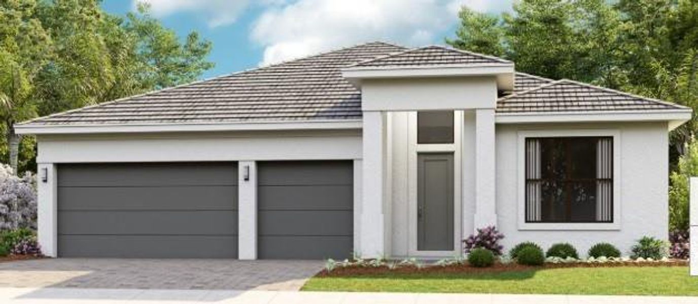 Front exterior of a new home in PGA Village Verano, Port St. Lucie, FL, highlighting curb appeal (Image 2).