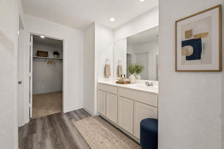 Primary bath with double sinks - Virtually staged Primary bath with double sinks - Virtually staged