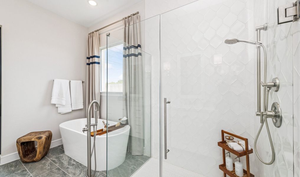Primary bath with optional freestanding tub & glass shower enclosure