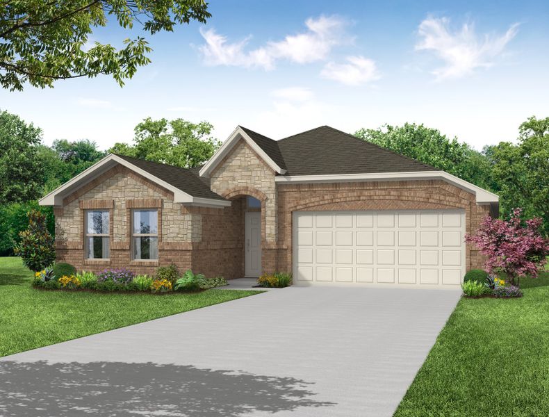 Representative exterior photo of a completed home built from the Boston by Impression Homes in Keeneland, Aubrey, TX (Image 14). Representative exterior photo of a completed home built from the Boston by Impression Homes in Keeneland, Aubrey, TX (Image 14).