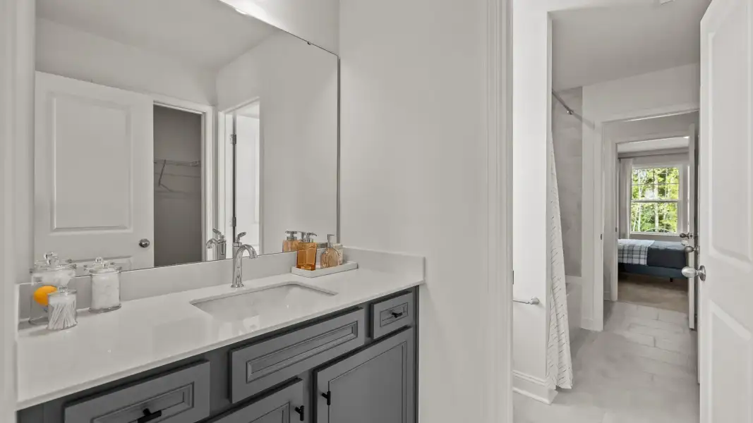 Secondary bathroom with premium cabinets and undermount sink, in the Townsend Design by DRB Homes at Lakeside Glen, York, SC Secondary bathroom with premium cabinets and undermount sink, in the Townsend Design by DRB Homes at Lakeside Glen, York, SC