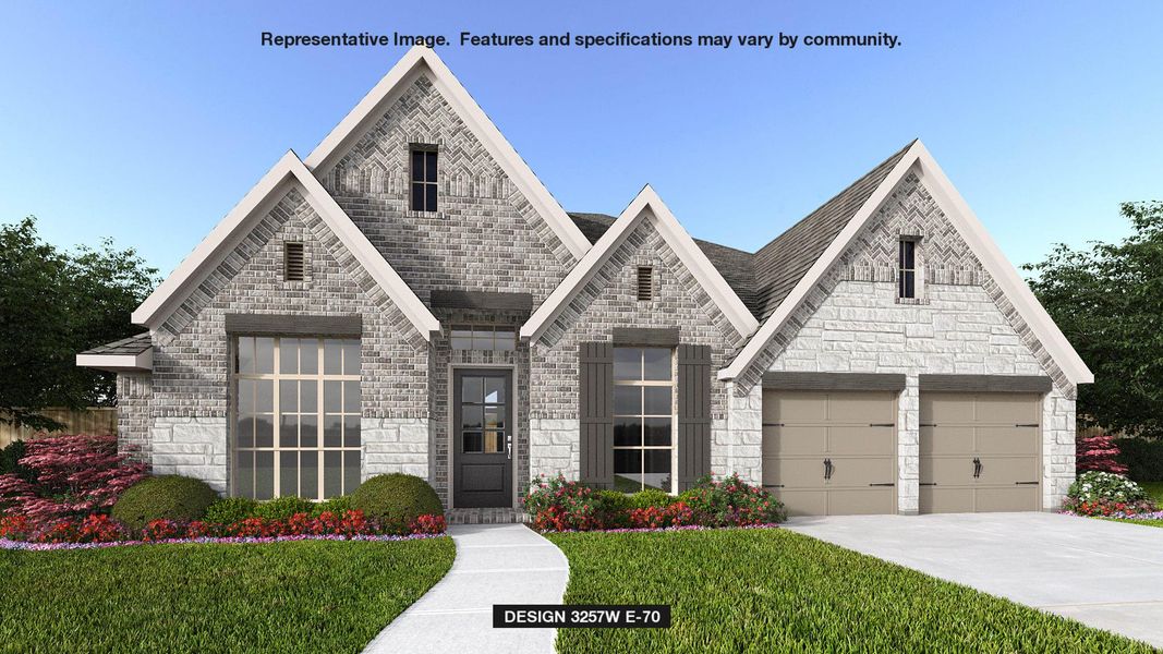 View of front facade featuring stone siding, concrete driveway, and a front lawn View of front facade featuring stone siding, concrete driveway, and a front lawn