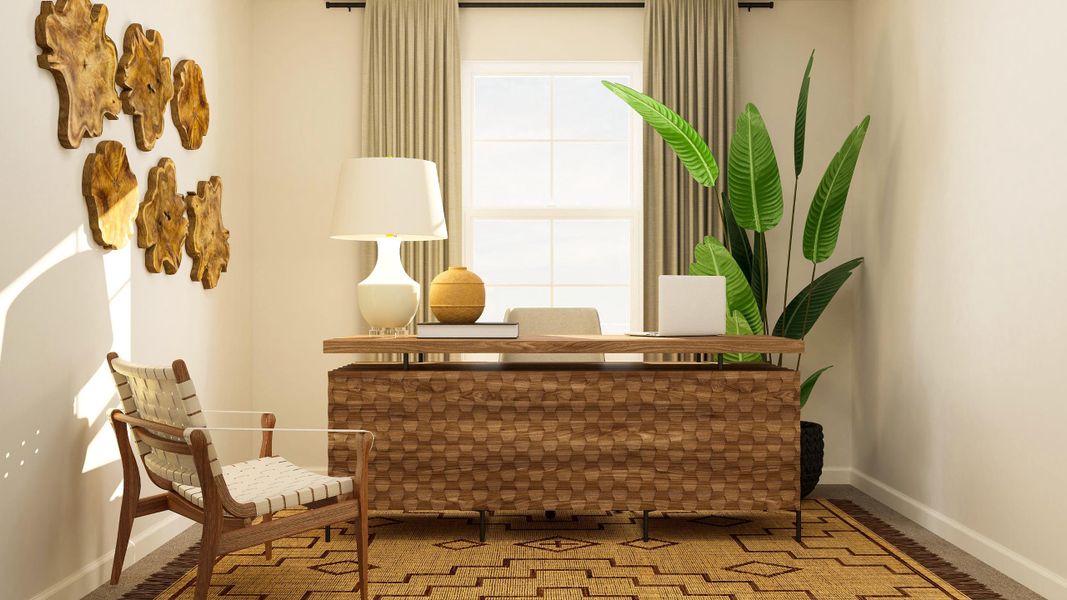 A room with a table and chairs.