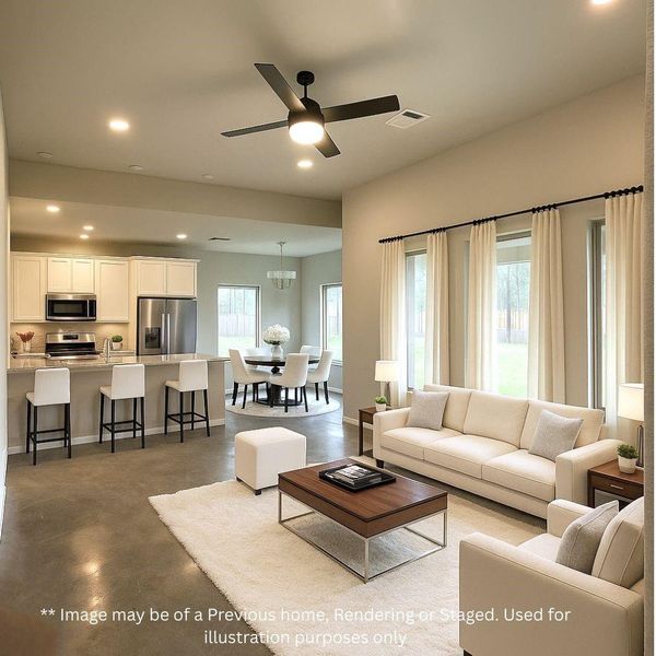 Open Concept Kitchen and Living Room. This home will have a larger family room alongside a larger kitchen and more cabinets.