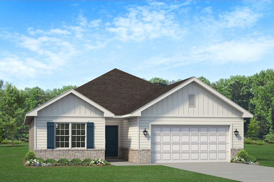 Front exterior of a new home in Hidden Pines, Milton, FL, highlighting curb appeal (Image 1). Front exterior of a new home in Hidden Pines, Milton, FL, highlighting curb appeal (Image 1).