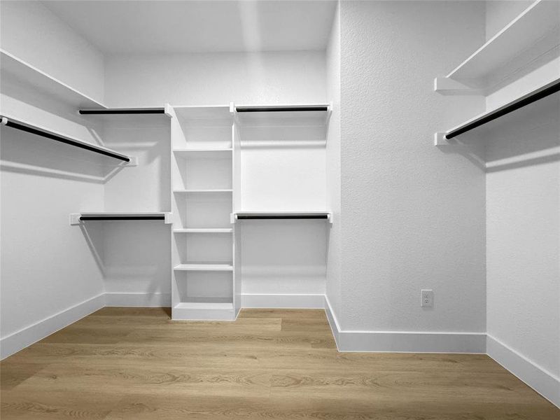 Spacious closet featuring light wood-style flooring