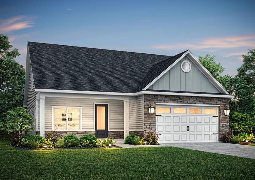 Dusk rendering of the Birch elevation 1. Dusk rendering of the Birch elevation 1.