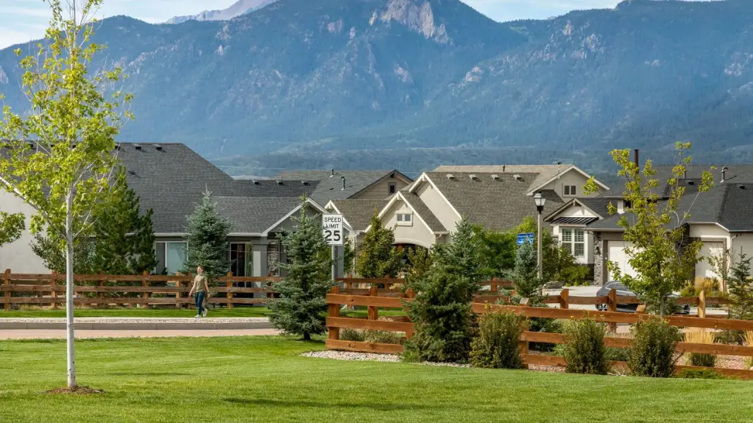 Front exterior of a new home in Jackson Creek, Monument, CO, highlighting curb appeal (Image 2). Front exterior of a new home in Jackson Creek, Monument, CO, highlighting curb appeal (Image 2).