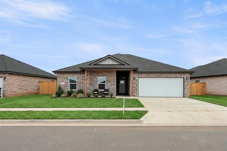 Brick exterior with gabled roofline Brick exterior with gabled roofline
