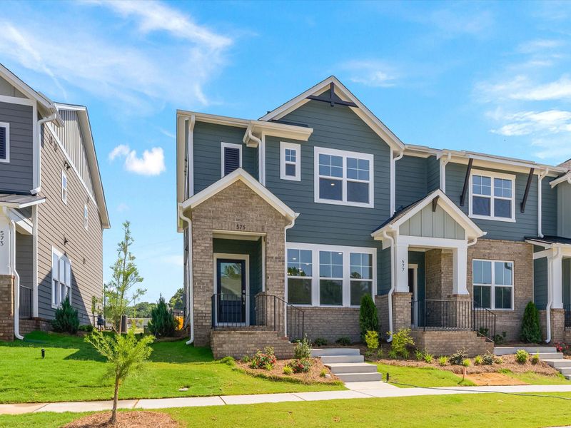 Front exterior of a new home in Hardy Pond Townhomes, Rock Hill, SC, highlighting curb appeal (Image 2). Front exterior of a new home in Hardy Pond Townhomes, Rock Hill, SC, highlighting curb appeal (Image 2).
