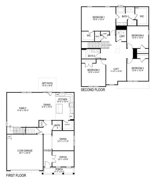 2D floor plan layout for the Hanover by D.R. Horton in Thompson Ridge, Dallas, GA (Image 4).
