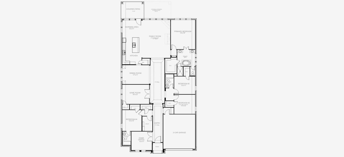 2D floor plan layout for the 2949M by Perry Homes in Lakes of Cane Island, Katy, TX (Image 4).