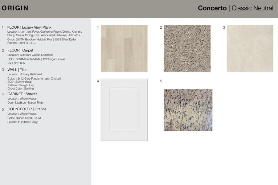 Design Selections.  Home is under construction and selections are subject to change.