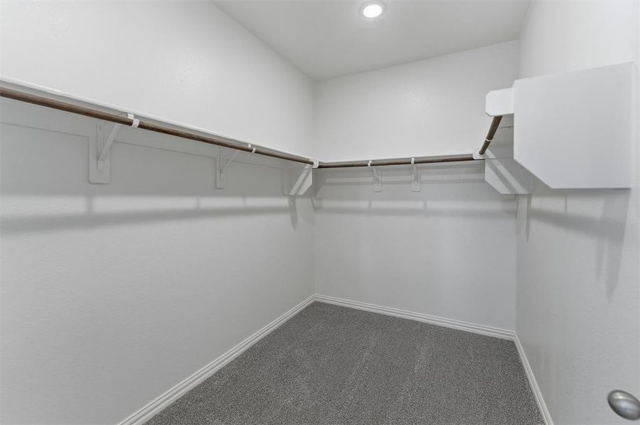 Walk in closet with dark carpet