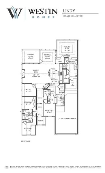 2D floor plan layout for the The Lindy by Westin Homes in Flora, Hutto, TX (Image 3).
