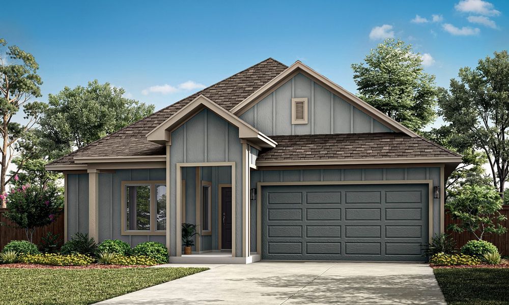 Representative exterior photo of a completed home built from the Coan by Pacesetter Homes in Village at Manor Commons, Manor, TX (Image 14).