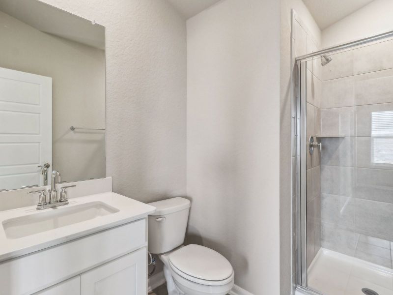 Guest bathroom in the Medina floorplan at a Meritage Homes community. Guest bathroom in the Medina floorplan at a Meritage Homes community.