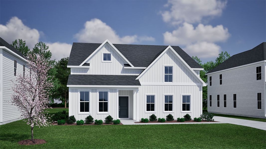 Representative exterior photo of a completed home built from the Davis - Vanguard Collection by Mungo Homes in Ovation at Sweetbrier, Durham, NC (Image 12).