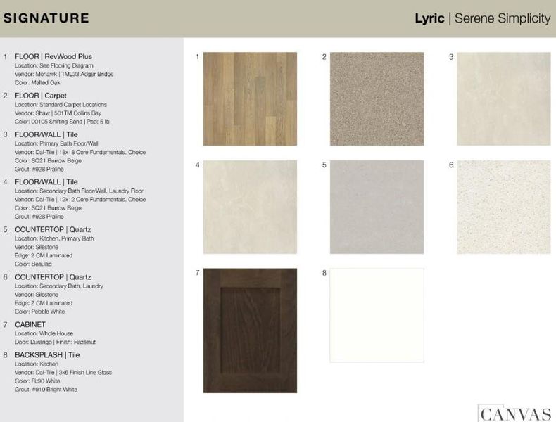 2621 Glacier Road design selections. Home is currently under construction and selections are subject to change.
