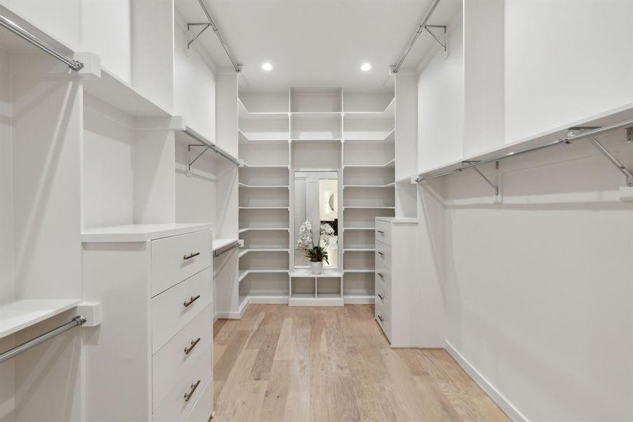 Spacious closet featuring light hardwood / wood-style flooring