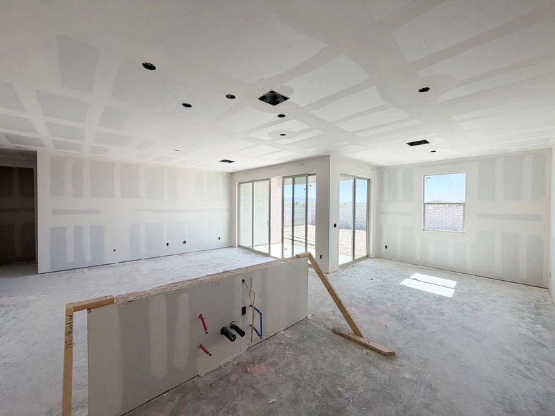 Great room, kitchen and dining Great room, kitchen and dining