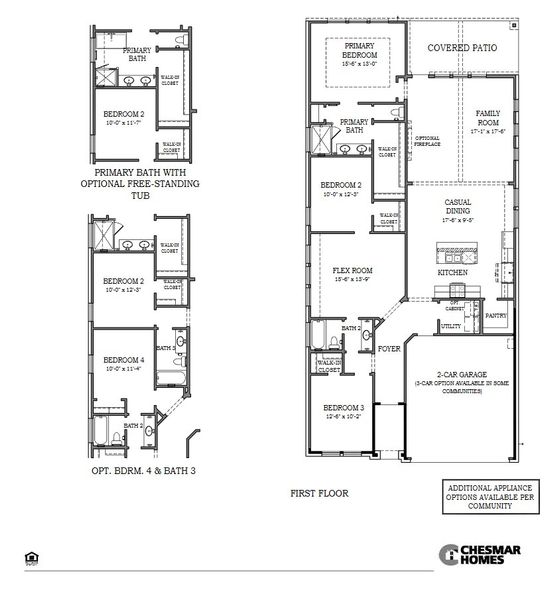 2D floor plan layout for the Austin- 45′ Lot by Chesmar Homes in Wildrye, Waller, TX (Image 3).
