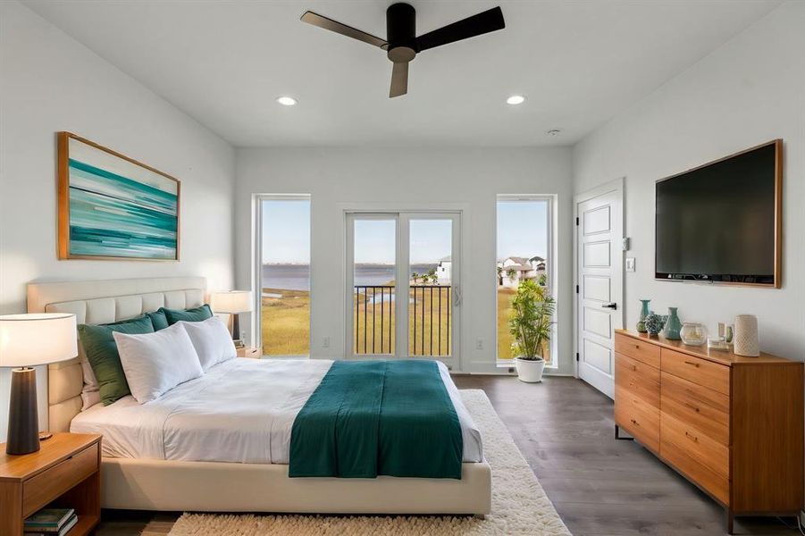 2nd floor primary bedroom with sliding doors