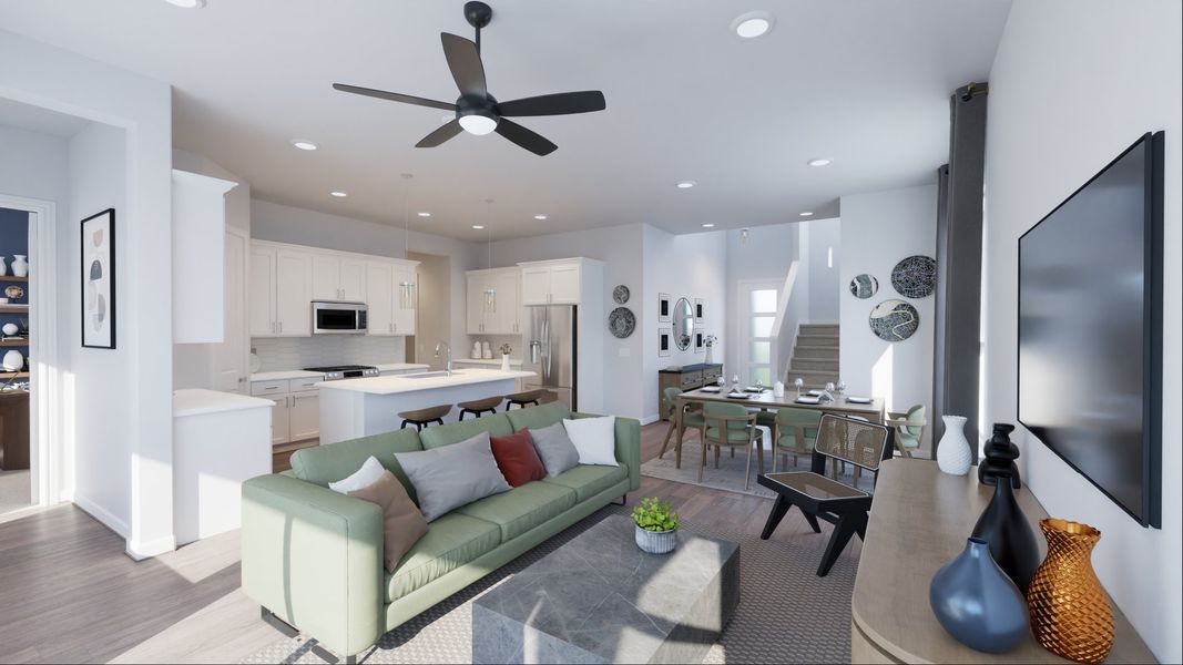 Representative furnished interior of a home built from the Dominic by New Home Co. in The Villas Collection at Novel, Austin (Image 6).