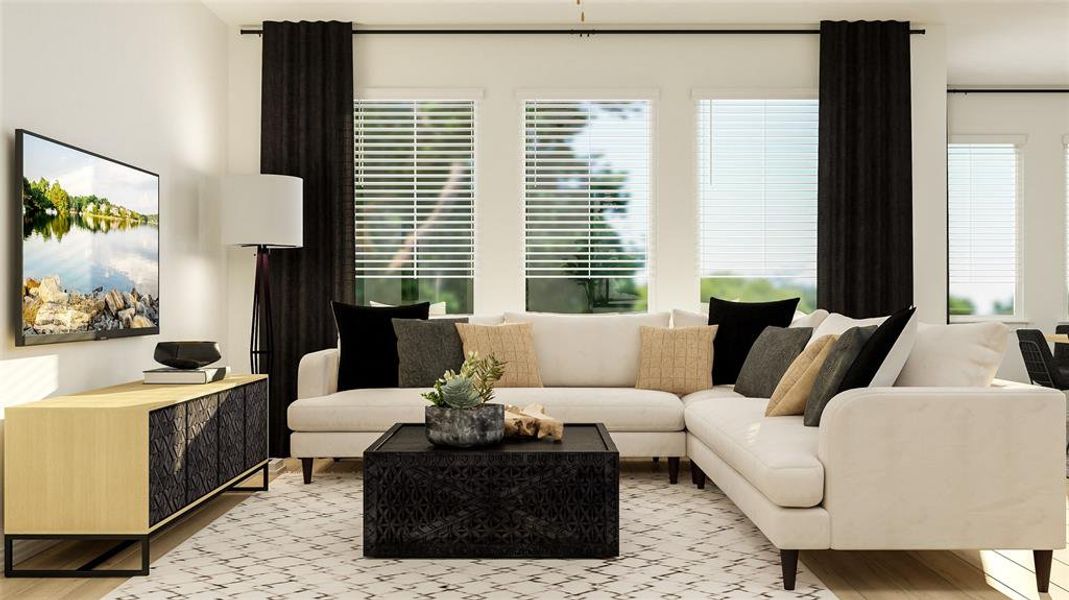 Living room with light hardwood / wood-style floors