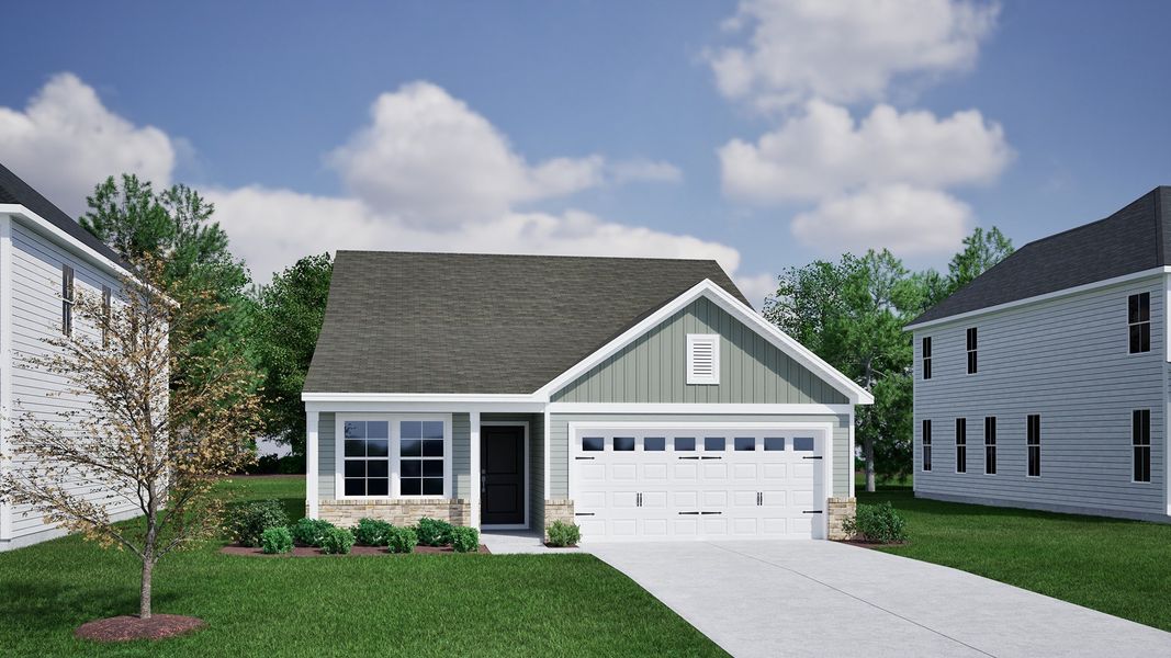 Front exterior of a new home in Fieldstone, Lexington, NC, highlighting curb appeal (Image 1).
