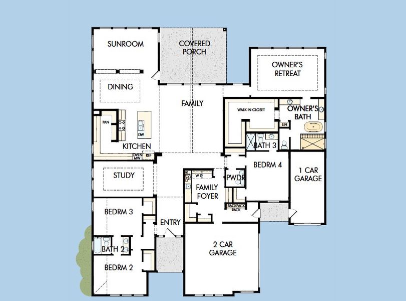 2D floor plan layout for the The Chatfield by David Weekley Homes in Briarley, Montgomery, TX (Image 1).