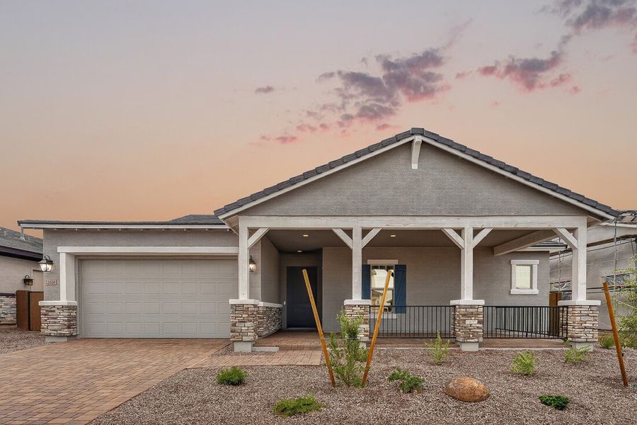 Representative exterior photo of a completed home built from the Ramsey by Taylor Morrison in Ellsworth Ranch, Queen Creek, AZ (Image 21). Representative exterior photo of a completed home built from the Ramsey by Taylor Morrison in Ellsworth Ranch, Queen Creek, AZ (Image 21).