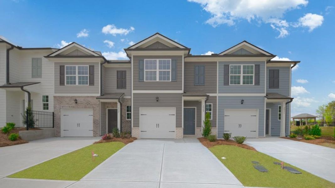 Front exterior of a new home in Roseleigh Park, Douglasville, GA, highlighting curb appeal (Image 2). Front exterior of a new home in Roseleigh Park, Douglasville, GA, highlighting curb appeal (Image 2).