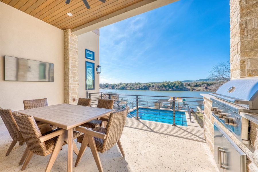 Outdoor living paradise for evening lakeside dinners.